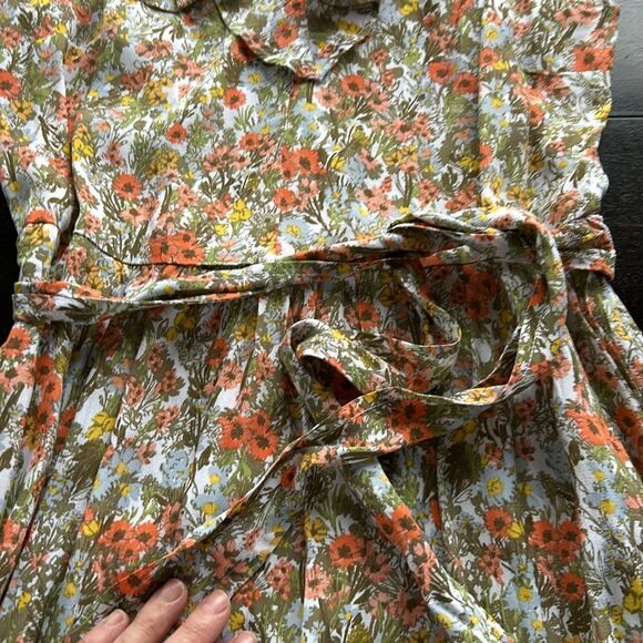 Land's End Dress midi lightweight ruffled collar brown white orange yellow small - Picture 11 of 16